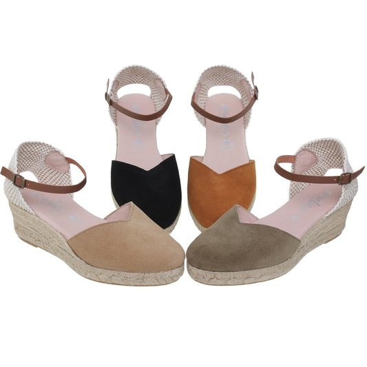 Sandalo donna in pelle con zeppa